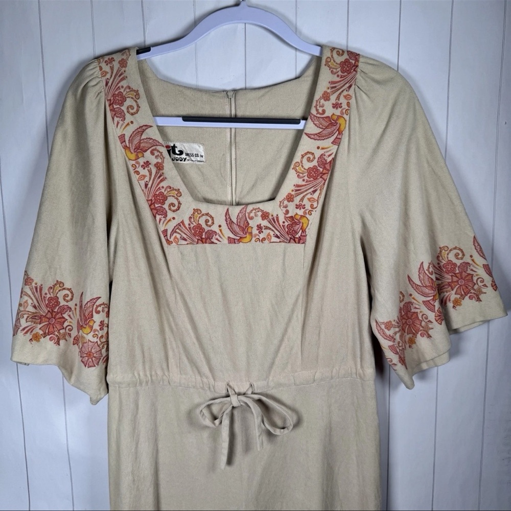 70s Retro JT JODY OF CALI Jumpsuit Floral Bird Print Boho Hippie Festival Small